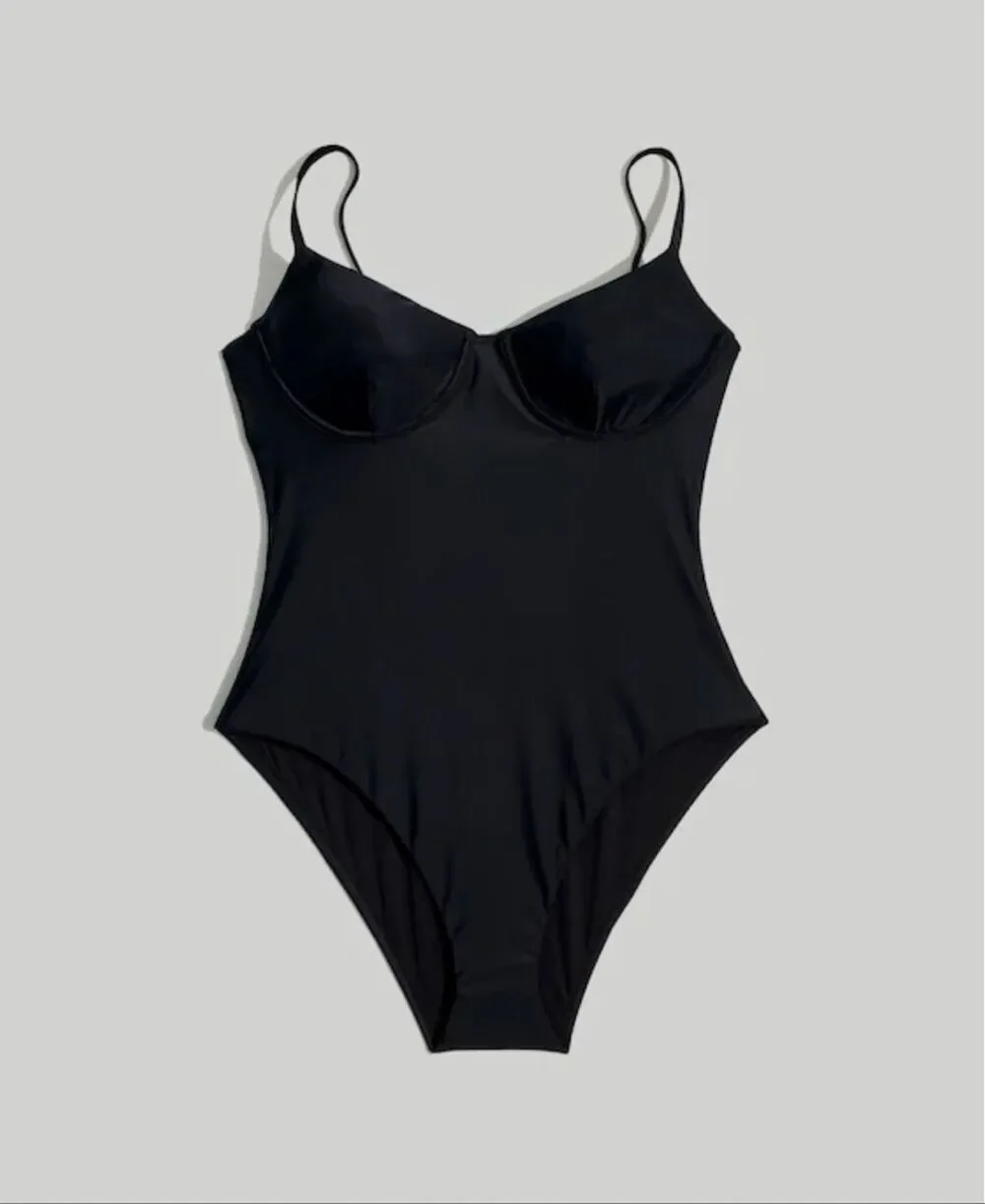 Madewell Second Wave Seamed One-Piece Swimsuit in Black Size L